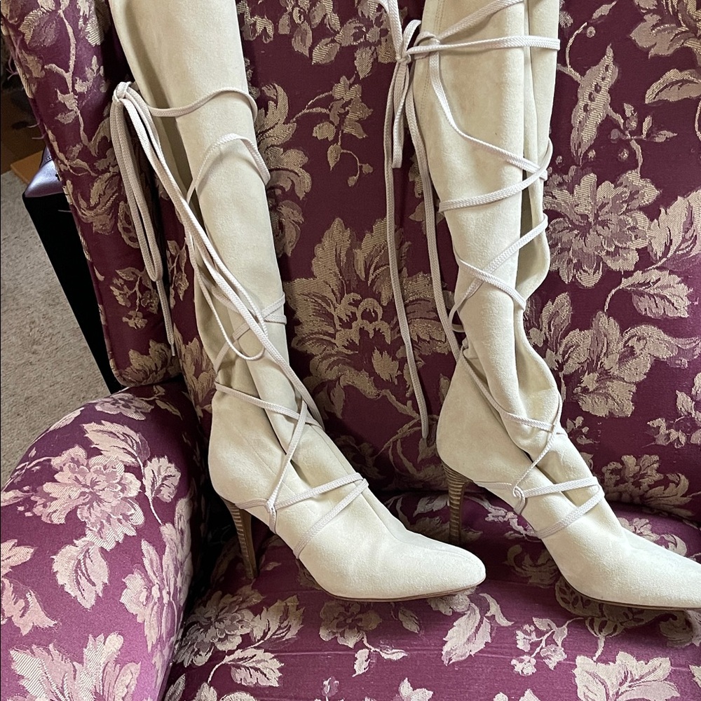 Michael Kors Cream Lace-Up Stiletto Boots